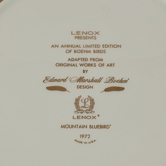 Lenox 1972 Mountain Bluebird Limited Edition Plate By Edward Marshall Boehm - Picture 4 of 8